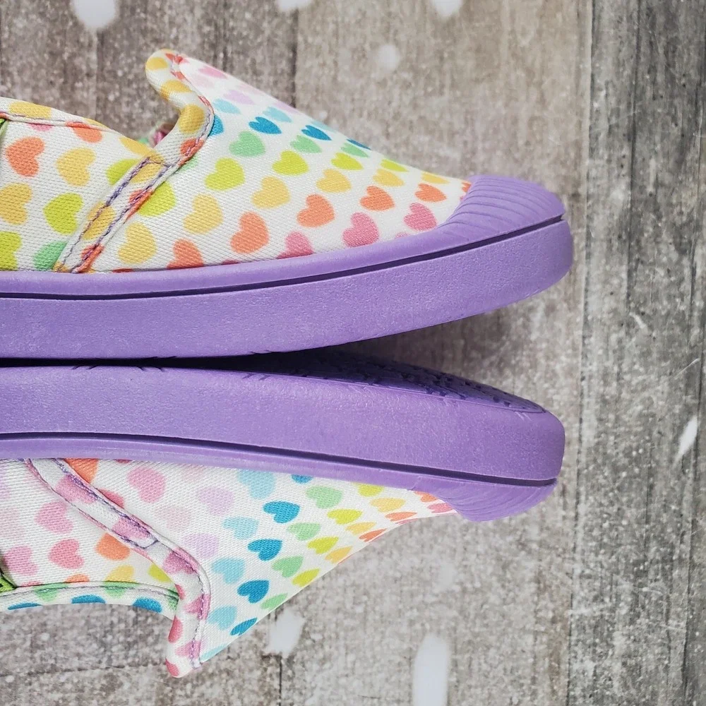 Western Chief Puddle Girls Shoes Sz 8 White Multi Heart Print Slip On Sneakers